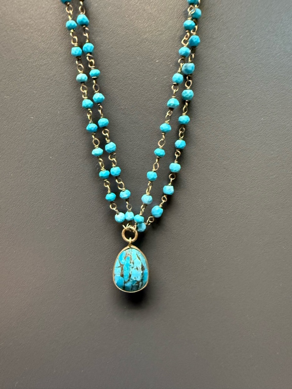 Turquoise (Howlite) Beaded Double-Strand Necklace with Pendant - Picture 2 of 7